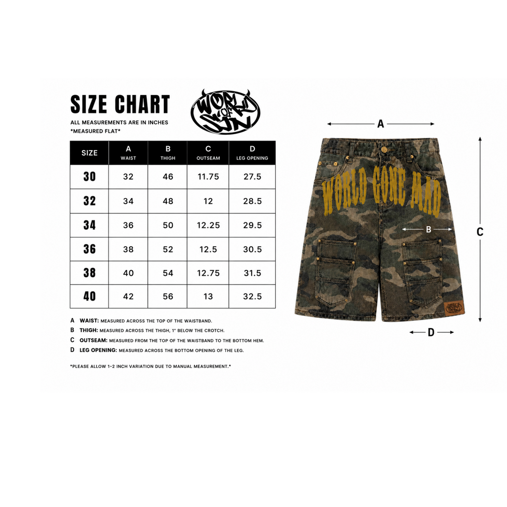 World Gone Mad Camo Jorts